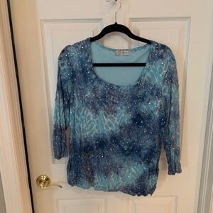Shades of Blue and Teal Vintage Top with Bling